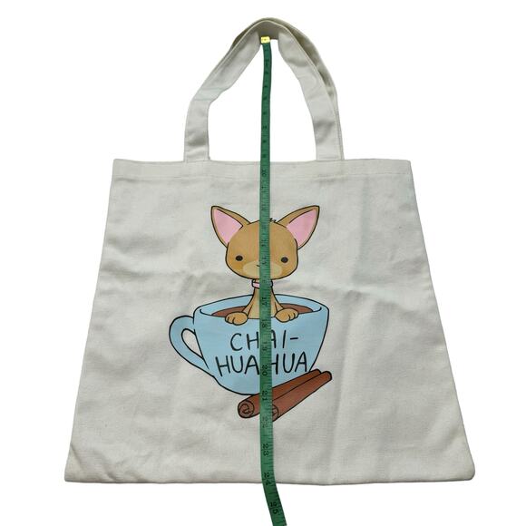 Chai-huahua Cute Tote Bag Chihuahua Chai Tea Funny Screen Print - Picture 5 of 6